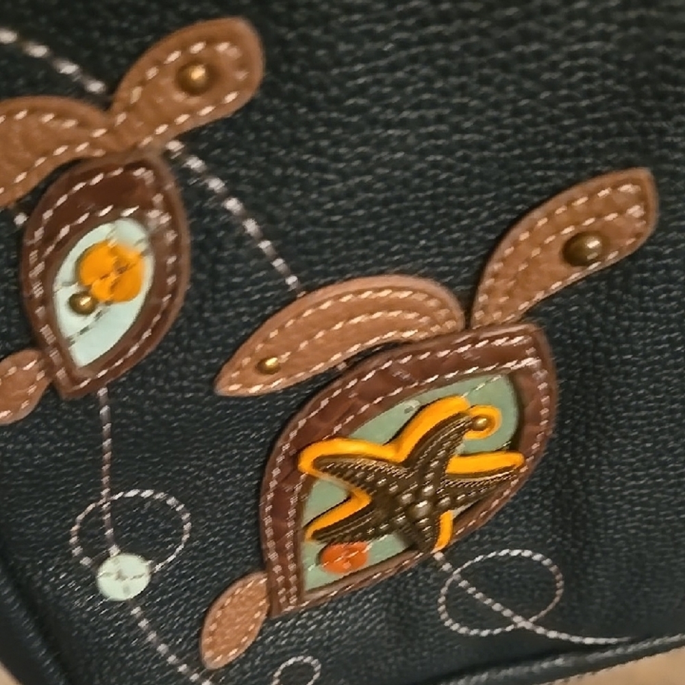 Chala Dark Brown and Teal Turtle Crossbody Bag - Picture 10 of 12